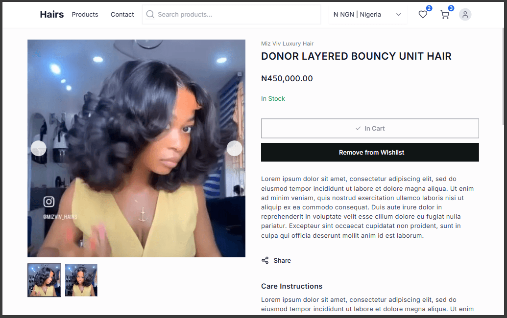 Single product page image